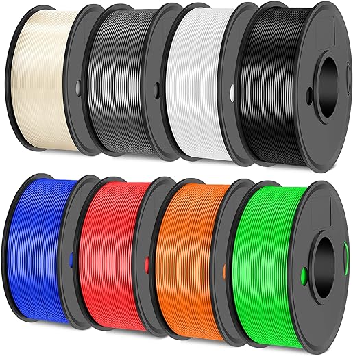 3D Drucker Filament Bündel Multicolor,Sunlu Pla+ Filament 1.75Mm, Ordentlich Gewickelt Pla Plus Filament 2Kg, 8 Pack 0.25Kg Spule, 8 Farben, Schwarz+Weiß+Grau+Transparent+Rot+Blau+Grün+Orange